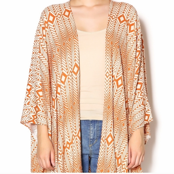 Chaser Scarf Print Kimono in Orange and White Size XS/S - Picture 2 of 11